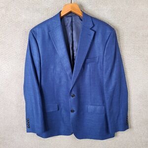 Chaps Jacket Mens 44R Blue Linen Blend 2 Button Blazer Sport Suit Coat